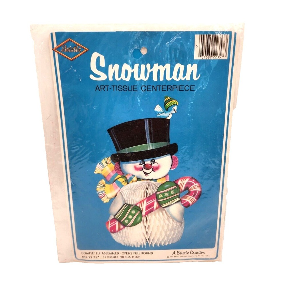 Beistle Christmas Honeycomb Tissue Centerpiece 1982 Snowman Vintage New Sealed